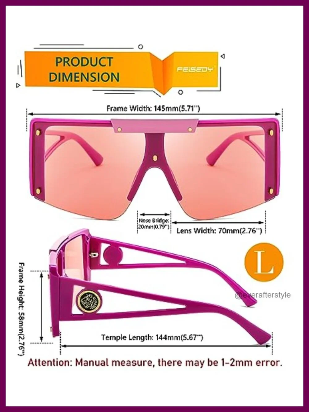 Oversized Square Shield Sunglasses UV400 Protection Unisex